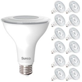 Sunco 12 Pack PAR30 Long Neck LED Flood Light Bulbs, 11W (75W Equivalent), High Output, 1200 Lumens, 2700K Soft White, Dimmable, E26 Base, Indoor Outdoor Recessed, UL Certified