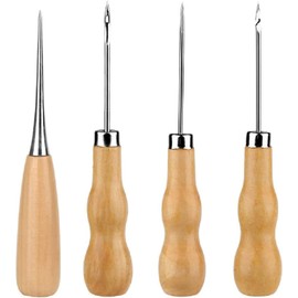 4 Pieces Wooden Handle Awl, Gourd Shape Awl, Tailors Awl, Wood Handle Scratch Awl, Sewing Awl, Punch Leather DIY Hand Sewing Tool, for Cutting Sewing Craft,Awl Tool