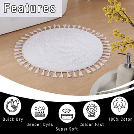 Olivia Rocco Round Tasselled Bath Mat Super Soft Bathroom Rug Non-Slip Plush Bathmats Carpet for Tub Shower Bath Home, (White)