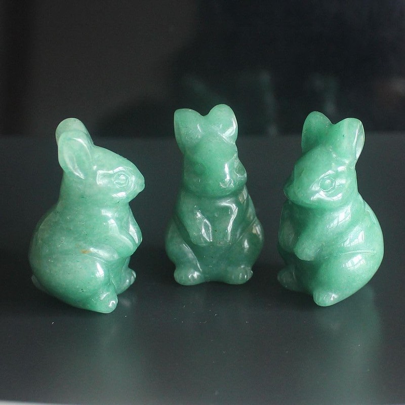 HLbshi Cute Hand Carved Gemstone Crystal Rabbit Bunny Figurine Animal