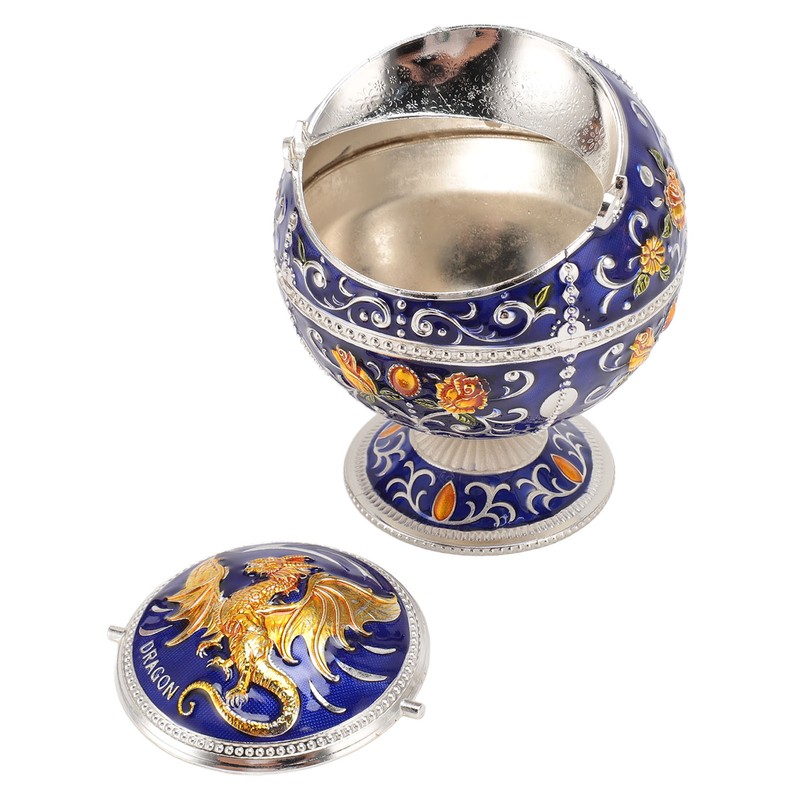 Ball Ashtray with Windproof Lid Retro Dragon Stereoscopic Relief Zinc