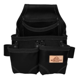 Western Heritage | Heavy Duty Leather Tool Pouch Bag | Professional Grade | Carpenter, Construction, Framers, Handyman Tool Bag, Reinforced Seams, 5 Pockets, 2 Snap Loops (Black)