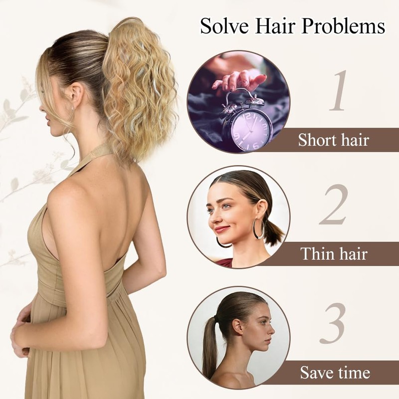 Doxken Claw Clip Ponytail Extension 14 Inch Brown Lightweight Wavy