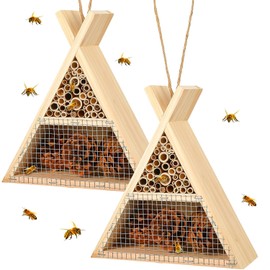DoubleFill - 2 piezas de abejas colgantes hechas a mano para abejas, hotel de bambú, colmena, polinizador, hábitat de abejas, colmena, para polinizar, suministros de apicultura, mejora la