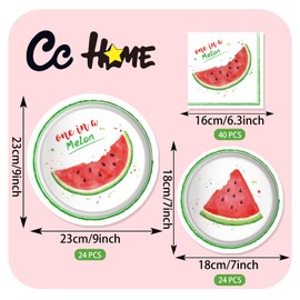 CC HOME Watermelon Paper Plates Napkins Summer Fruits Disposable Tableware Set Party Supplies One In A Melon Theme Dinnerware Sets Serves 24 Guests for Party Plates Napkins 88PCS