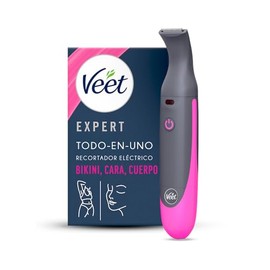 Veet® Expert Recortador Eléctrico todo en uno para mujer | Recortador de vello eléctrico para zona de bikini, cara y cejas | Recargable con carga USB y accesorios | 100% resistente al agua