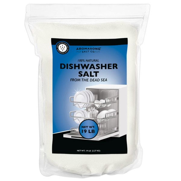 Aromasong Dishwasher Salt 19 LB - 100% Natural Water Softening Agent for Cleaner Dishes & Washer Reactivation