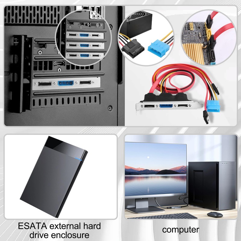 ELFJMZP Dual-Port eSATA Bracket, Desktop SATA to External eSATA Expansion,