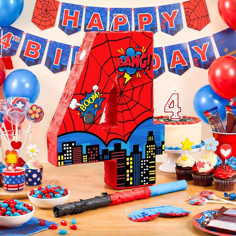 Capoda Number 4 Spider Piñata Bundle with Blindfold and Stick