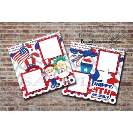4th of July Scrapbook Quick Pages Independence Day PRINTED Premade 13BL