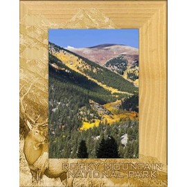 Rocky Mountain National Park with Elk Laser Engraved Wood Picture Frame Portrait (3 x 5)