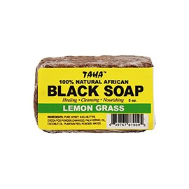Taha African Black Soap Bar, Organic & 100% Natural, Soothing & Moisturizing, Healthy Cleansing – Great for Blemishes, Acne, Dry Scalp, and More, Natural Scent, 5 Oz (Lemongrass, Pack of 1)