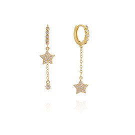 Star Earrings Gold Huggie Earrings with Cubic Zirconia Asymmetrical Handmade Hoop Earrings Drop Dangle Earrings for Women Girls
