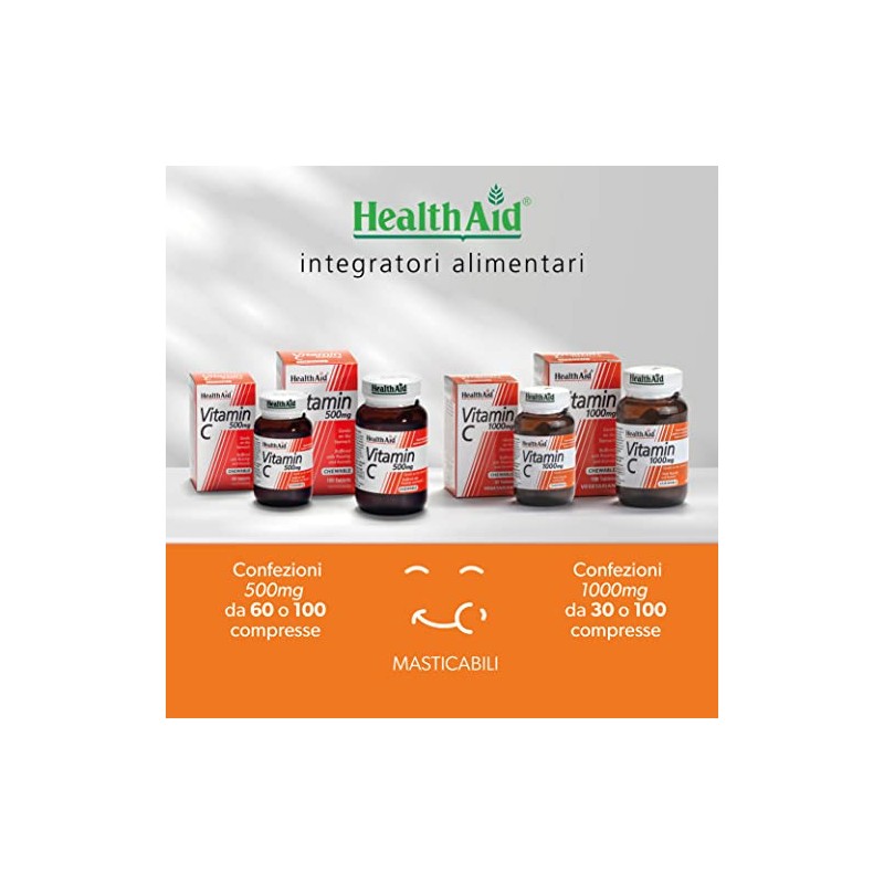 HealthAid Vitamin C 1000 mg - Chewable, 100 Vegetarian Tablets