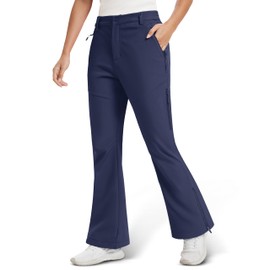 MAGCOMSEN Ski Pants Women Waterproof Insulated Snow Winter Outdoor Flare Pants Warm Fleece Windproof Softshell Navy, L