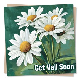Beautiful Get Well Soon Card - Daisy, Flowers, Nature, Green - Support and Positivity, Sickness, Illness, Recovery - For Friend, Bestie, Relative, Husband, Wife, Family, Relative, Colleague, Women