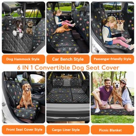 URPOWER 6-in-1 Dog Car Seat Cover for Back Seat, 60/40 Split, Waterproof Dog Car Hammock with Mesh Window, Non-Slip Pet Backseat Protector for Cars, Trucks and SUVs