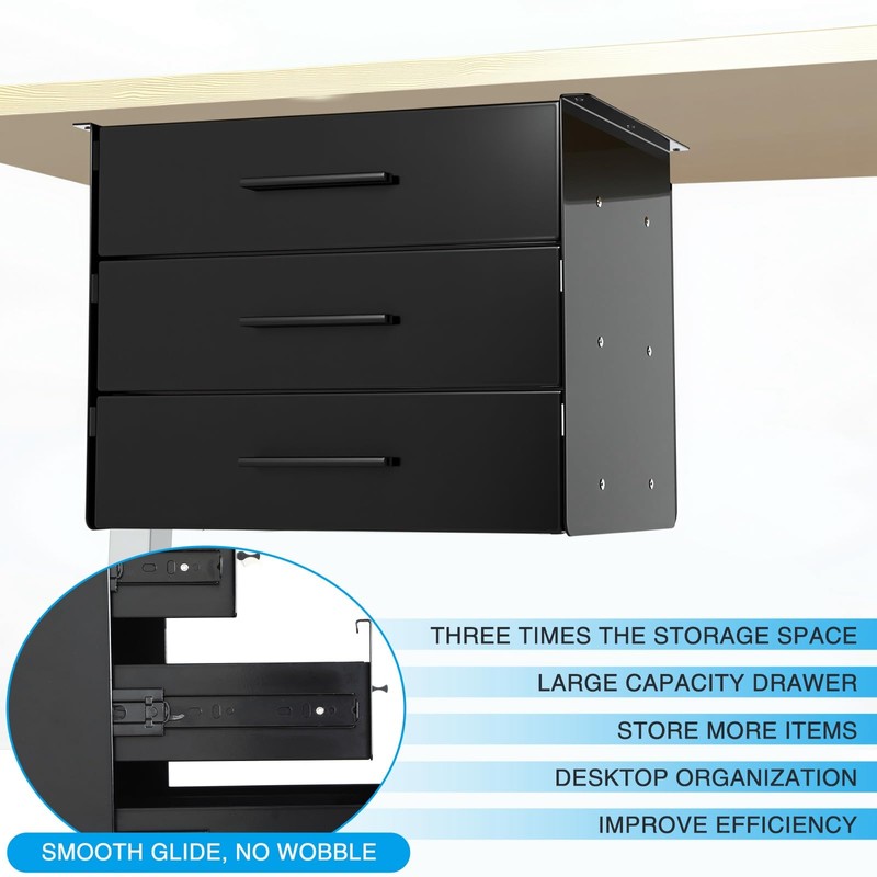 Menkxi 16 Inch Slide out Under Desk Drawer 3 Layer