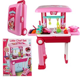 Toy Play Set Kitchen Tool Playset Cooking Toy into Luggage Trolley for Kids