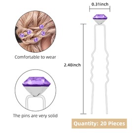 ZOUIQSS 20 Pack (Violet) Rhinestone Hair Pins Crystal Hair Clips for Bridal Wedding Women Hair Jewelry Accessories,with Clear Container