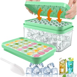 Cubiteras para Hielo de Silicona Con Tapa Y Cubo, Cubitera Silicona de Grado Alimenticio Cuchara para Congelador, Fácil liberación Apilables Bandeja de 28 Moldes de Silicona Hielo Con Tapa Y Cubitera