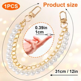 Isslly Pearl Purse Double Chains for Women, Stainless Steel Handbag Straps, Metal Short Handle Replacement Charms Accessories for Wallets Handbags Bags- Gold