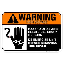 Warning High Voltage Hazard Of Severe Electrical Shock Or Burn Sign, 12x18 Inches, 55 mil thick HDPS (high density polystyrene), Made in USA by My Sign Center