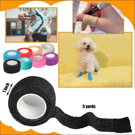 Chewarelly 8 Pack 1 in x 5 Yards Cohesive Wrap Self Adhesive Bandage Wrap Elastic Self Adherent Wrap Self Stick Vet Tape for Athletic, Wrist, Ankle, Knees, Pets (Black)