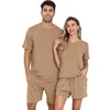 EISHOPEER Couples Knit Ribbed Sleepwear Short Sleeve Top & Shorts