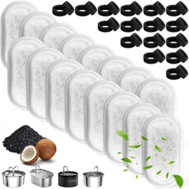 16 Pieces Cat Fountain Filters with 16 Foam Sponges, Pet Water Dispenser Filter Replacement, Activated Carbon Triple Filtration Set for 2L/67oz & 3.2L/108 oz Stainless Steel Drinking Dispense