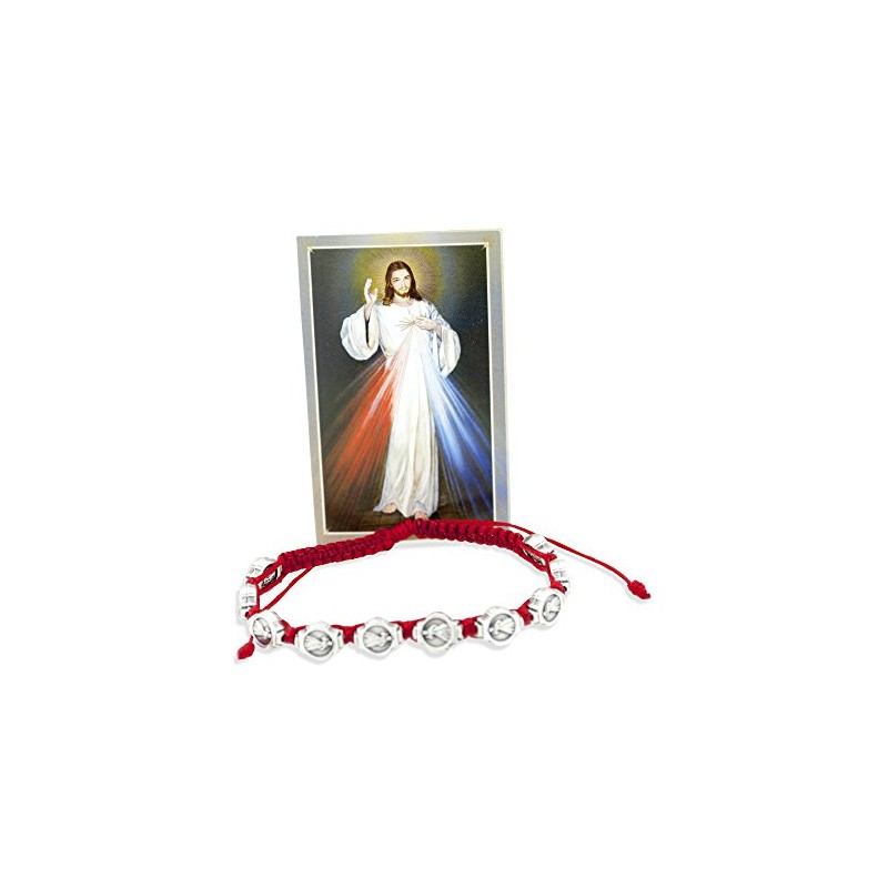Catholic Adjustable Cord Bracelet with Woven Medals (Divine Mercy)