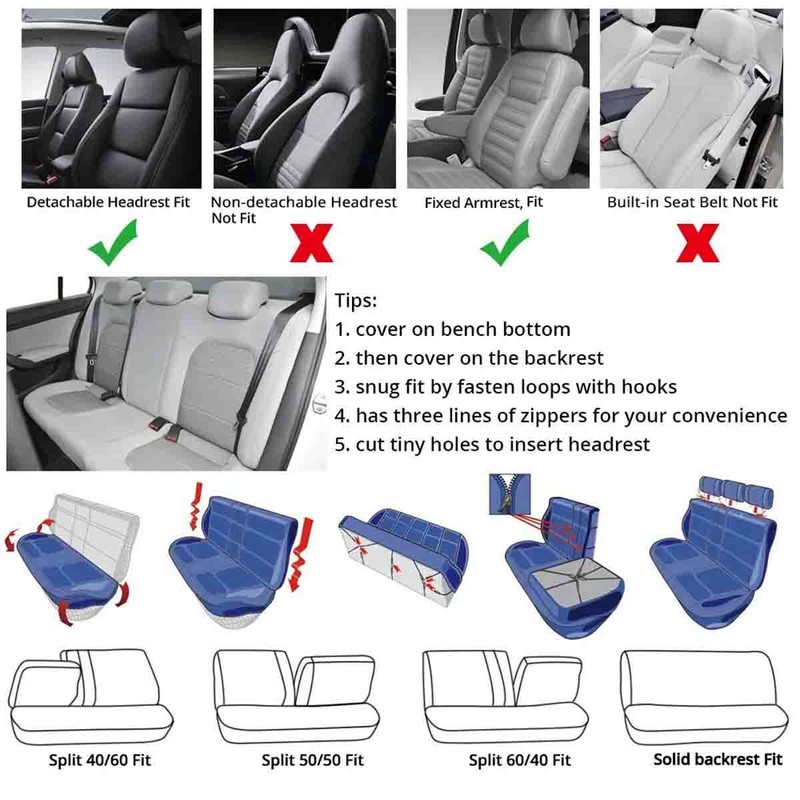 CANITU For Hyundai Car Seat Covers Cloth 5-Seats Full Set