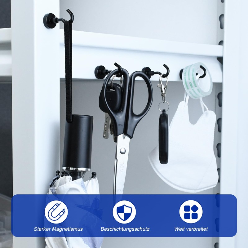 Keukenket Magnetic Hooks, Extra Strong, Black, Neodymium Magnet with Hooks,