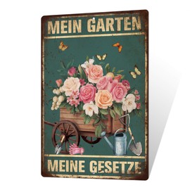 Putuo Decor Blechschild – Mein Garten, Meine Gesetze – Retro Gartendeko mit Blumenmotiv