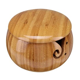 JasCherry Wooden yarn bowl, yarn bowl made of wood with lid, handmade yarn bowl, keep the yarn tangle-free, for knitting, crocheting