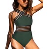 Hilor Women's One Piece Swimwear Front Crossover Swimsuits Hollow Bathing