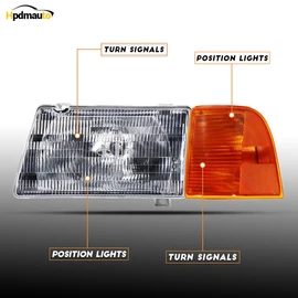 Headlight with Corner Lamp fit for Peterbilt 385/377 Trucks Halogen Headlights Headlamp Assembly Pair Left Driver and Right Passenger Side