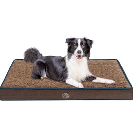 EMPSIGN Dog Bed Mat 35 Inch Reversible Warm & Cool,Washable Dog Crate Bed with Egg Crate Foam Support, Pet Sleeping Mat for Large Medium Small Dogs, Fluffy Kennel Pad(Brown)
