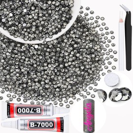 5000PCS SS6/2mm Crystal Rhinestones (Black Diamond) with 2Pcs 10ml B7000 Jewelry Glue, Bedazzling Flatback Glass Rhinestones for Crafting, Gems Diomand Charms for Tumbler Shoes Clothing Mugs Nail Art
