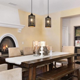 Shining gold Industrial Black Pendant Light Fixture Vintage Farmhouse Mini Black Gold Pendant Lighting Rustic Hollow-Carved Cylinder Pendant Light for Kitchen Island, Dining Room, Bedroom