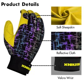 FEISHDEK Gardening Gloves for Women and Men, Touchscreen Sheepskin Leather Garden Work Glove for Flex Breathable Yard Working (Black, Small)