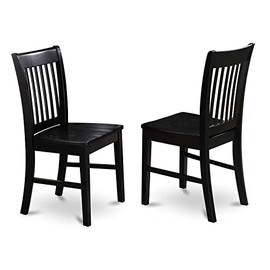 East West Furniture NFC-BLK-W Norfolk Dining Chairs - Slat Back Wood Seat Kitchen Chairs, Set of 2, Black