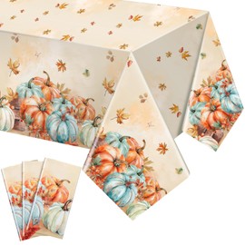 Ziliny 3 Pack Fall Thanksgiving Table Cloths 54 x 108 Inch Plastic Autumn Pumpkin Tablecloth Disposable Maple Leaves Table Cover for Thanksgiving Harvest Party Supplies Home Kitchen Decorations