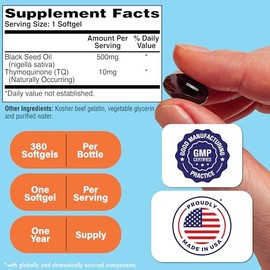 Health Thru Nutrition Aceite de semillas de comino negro sin OMG 500 mg cápsulas blandas prensadas en frío, 360 Softgels