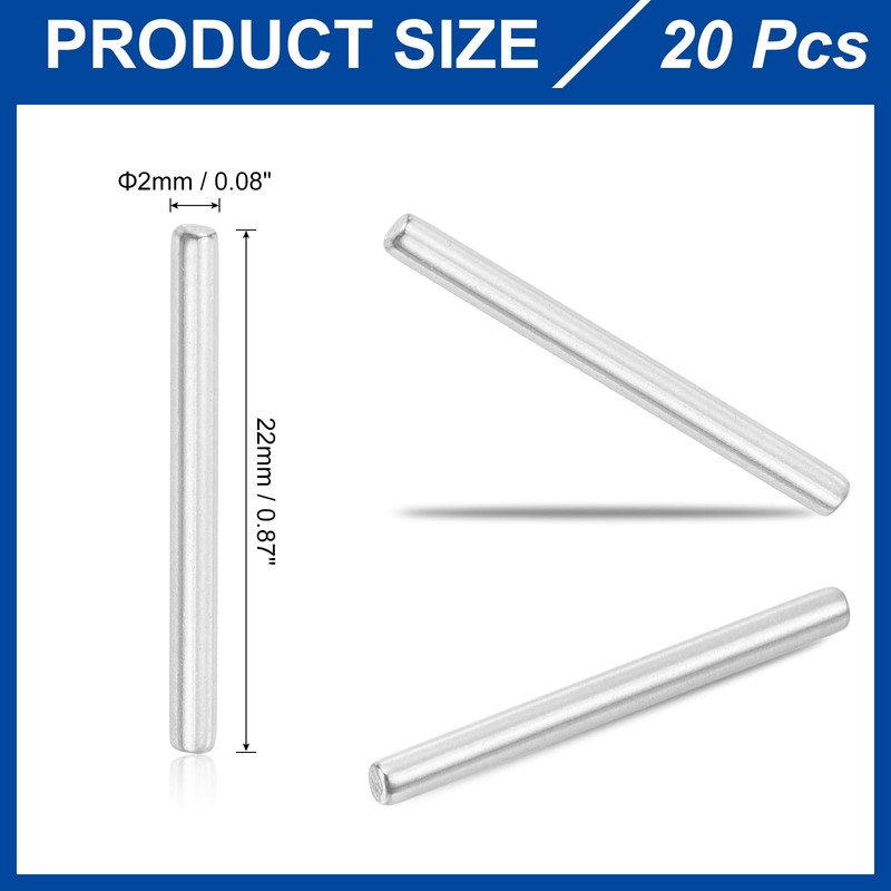 sourcing map 20Pcs 2mm x 22mm Dowel Pins 304 Stainless