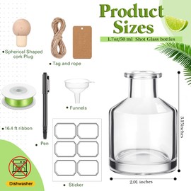 Baderke 12pcs Patron Shot Bottles Empty for Drinks Mini Tequila Shot Bottles Patron with Cork Lids Green Ribbon Reusable Glass Bottle for Weddings Birthday Party Favors DIY Crafts (Cylindrical Bottle)
