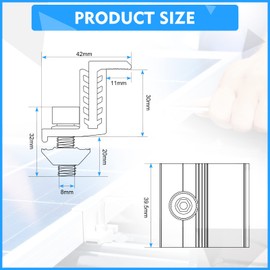 Zhengmy 10 Solar Panel End Clamp Mounting Z Bracket Mid Clamps Aluminum Rail End Clamps Clips Adjustable Panels Grounding Gutter Kit for Pv Mounting System Install Hardware Fasteners Accessory