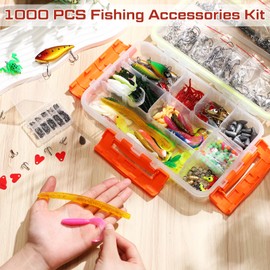 Soulchen 1000 Pcs Fishing Lures Baits Accessories Kit Including Crankbaits Spinnerbaits Plastic Worms Jigs Topwater Lures Tackle Box Economical Premium Starter Fishing Gear Set Available Men's Fishing