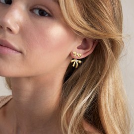 Robaice Gold Bow Earrings for Women, Dainty Bow Stud, Cute Earring Jackets, Hypoallergenic Earrings for Sensitive Ears, Classic Knot Bow Stud