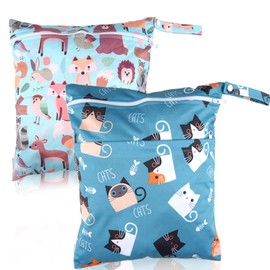 Maxmoc Pack of 2 Wetbag Nursery, Wet Bags, Nappy Bag, Waterproof Wet Bag, Reusable Wet Bag Nursery with Zip, for Toddlers, Swimming, Gym, Travel, orange, Style 7